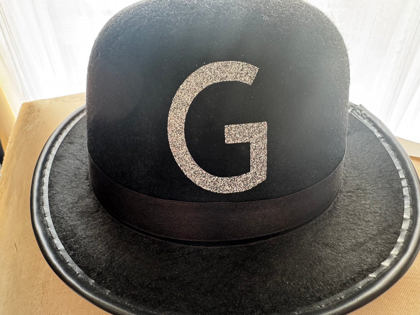 SALE Bowler hat with a silver glitter G