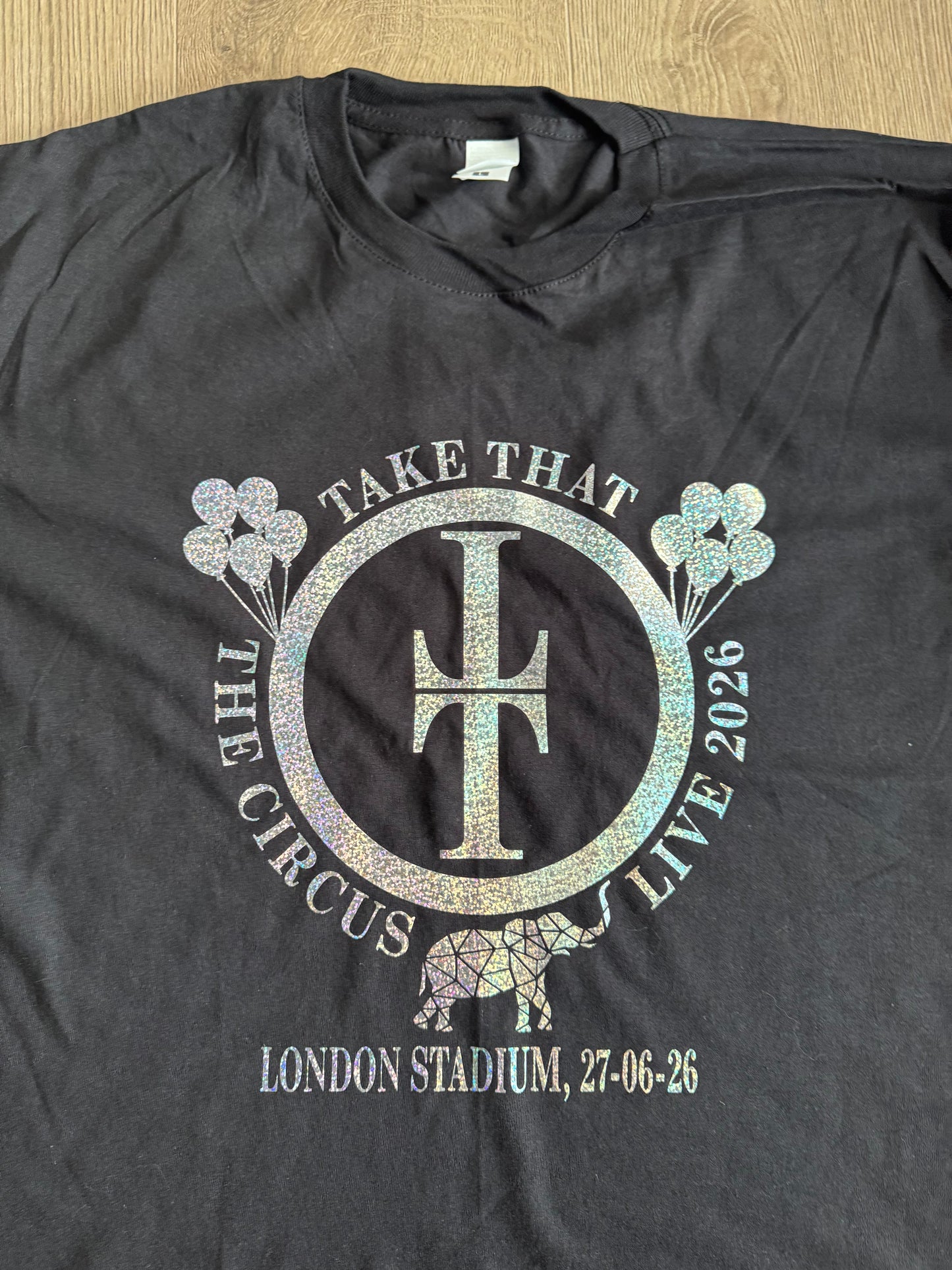 SALE stock clearance Unisex black t-shirt with classic Circus Disc Design TT with London, 27/06/26