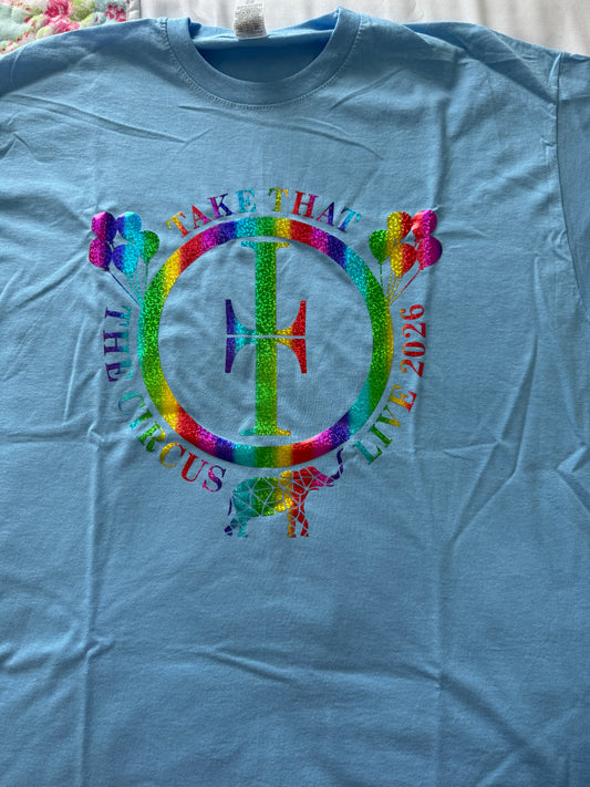 SALE stock clearance Unisex Sky Blue t-shirt with classic Circus Disc Design TT